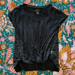 American eagle black t-shirt soft and sexy with lace detail size medium